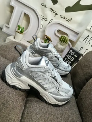 Adidas Beige Gray Platform Sole Layered Synthetic Cage Chunky Sneakers 9