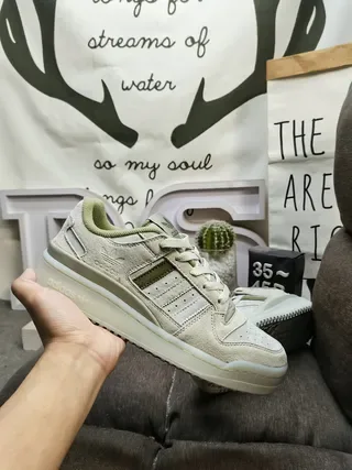 Adidas Beige Green Low-Top Suede-and-Textile Upper Lifestyle Sneakers 5