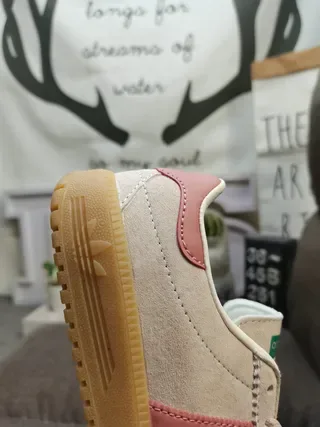 Adidas Beige Pink Suede Upper Three-Stripe Side Panel Lifestyle Sneakers 3