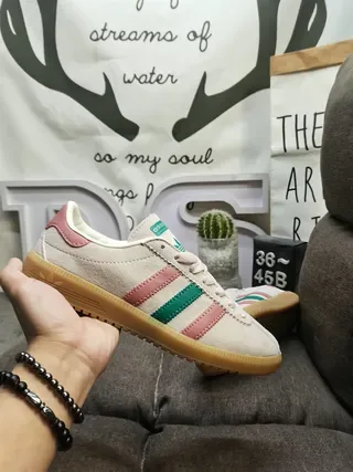 Adidas Beige Pink Suede Upper Three-Stripe Side Panel Lifestyle Sneakers 5