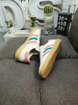 Adidas Beige Pink Suede Upper Three-Stripe Side Panel Lifestyle Sneakers 6