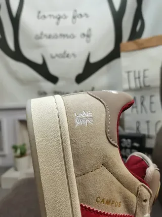 Adidas Beige Red Low-Top Suede And Leather Upper Lifestyle Sneakers 3