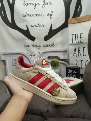 Adidas Beige Red Low-Top Suede And Leather Upper Lifestyle Sneakers 5