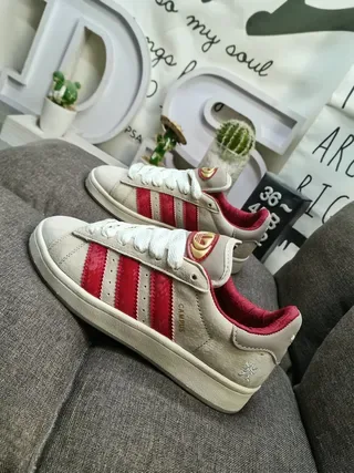 Adidas Beige Red Low-Top Suede And Leather Upper Lifestyle Sneakers 7