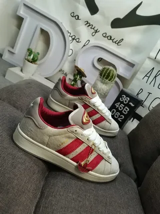 Adidas Beige Red Low-Top Suede And Leather Upper Lifestyle Sneakers 9