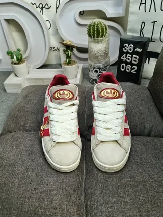 Adidas Beige Red Low-Top Suede And Leather Upper Lifestyle Sneakers 10