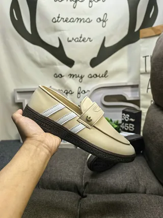 Adidas Beige White Laceless Three-Stripe Side Panel Loafer 5