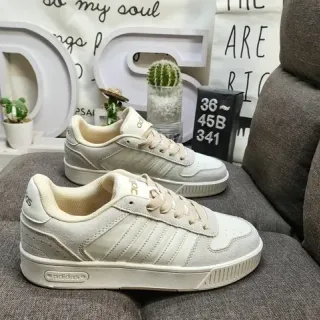 Adidas Beige White Low-Top Suede-and-Textile Upper Lifestyle Sneakers