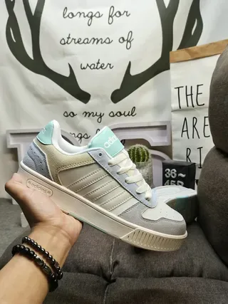 Adidas بيج أبيض أحذية رياضية نمط حياة منخفضة الارتفاع جلد ناعم ونسيج 5
