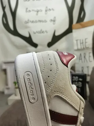 Adidas بيج أبيض أحذية رياضية نمط حياة منخفضة الارتفاع جلد ناعم ونسيج 13