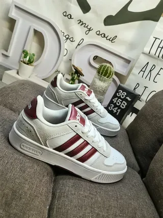 Adidas بيج أبيض أحذية رياضية نمط حياة منخفضة الارتفاع جلد ناعم ونسيج 19