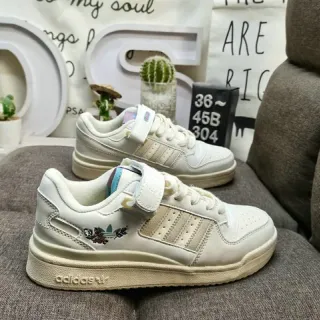 Adidas Beige White Low-Top Velcro Strap Lifestyle Sneakers