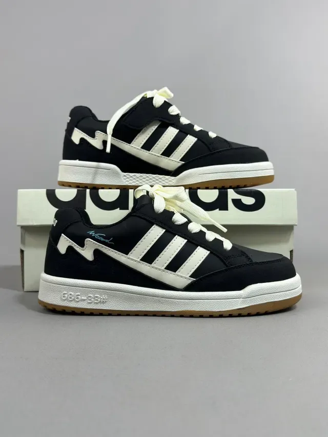 Adidas Black and White Three-Stripe Cupsole Lifestyle Sneakers 4