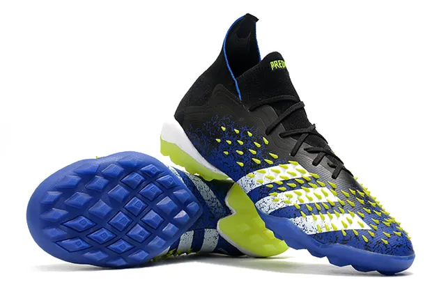 Adidas Noir Bleu Haut-Coupé Col Ajusté à la Chaussette Lacets Asymétriques Chaussures de Football sur Gazon 4