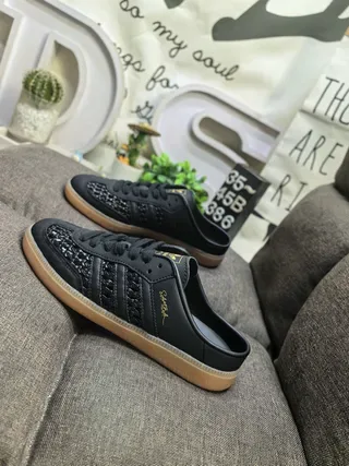 Adidas Noir Brun Cuir Tissé Supérieur Lacets Mule Silhouette Lifestyle Sneakers 7