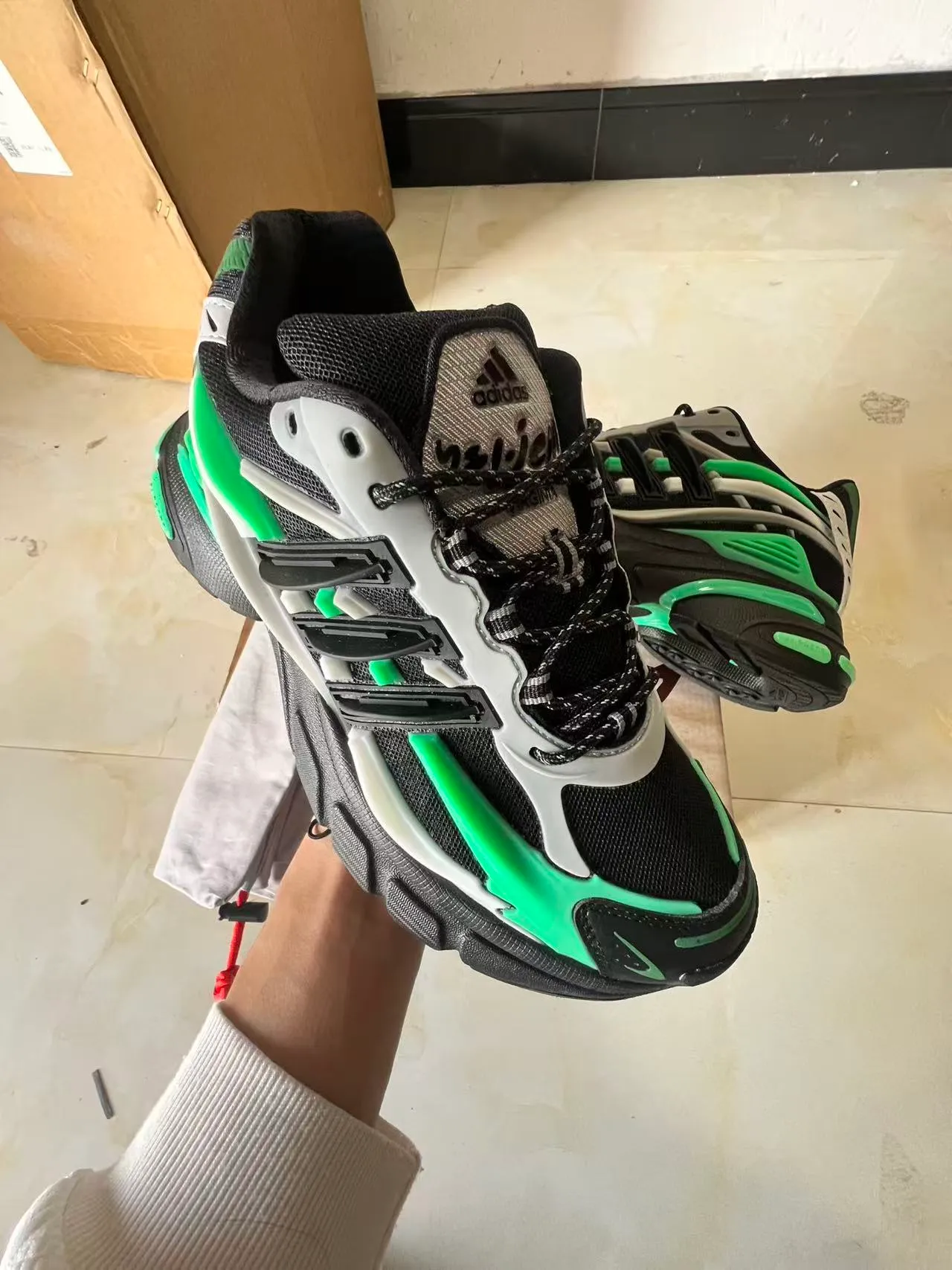 Adidas Black Green Sculpted Sole Multi-Layered TPU Cage Chunky Sneakers 2