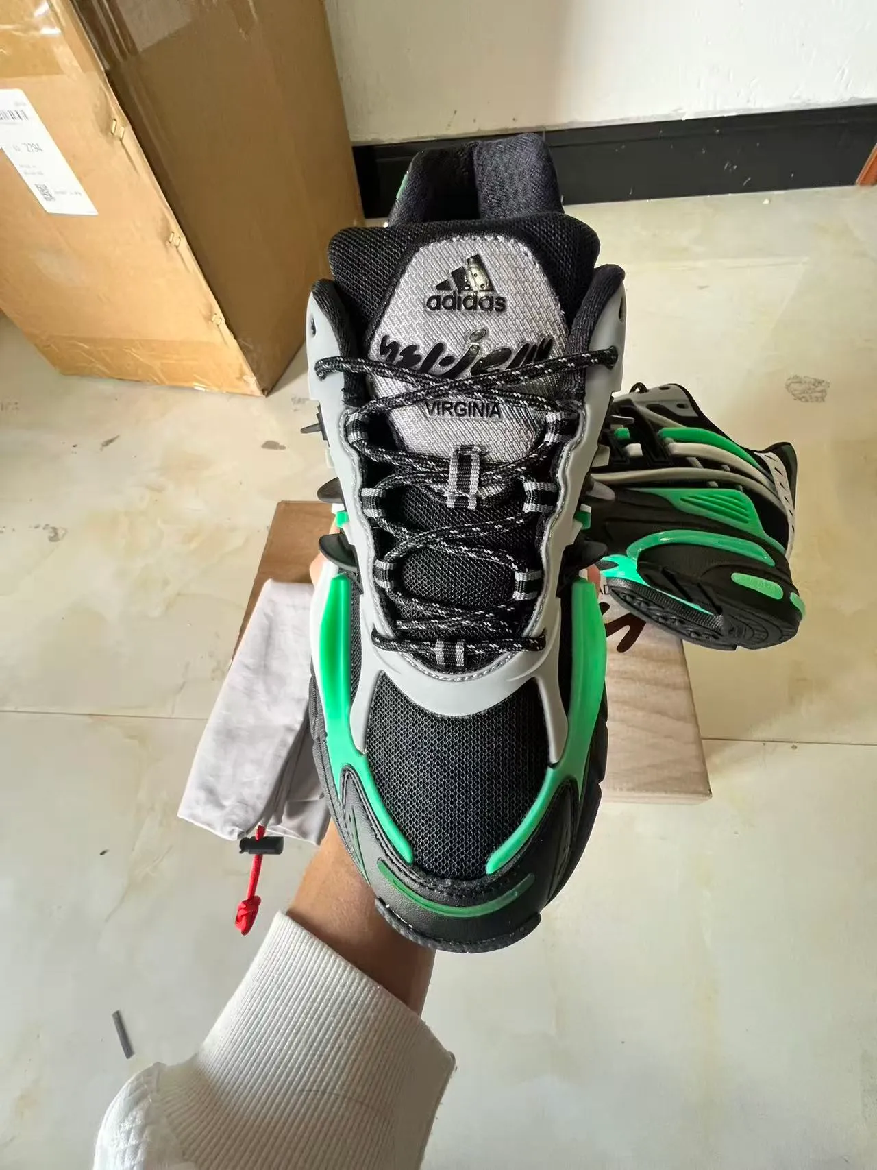Adidas Black Green Sculpted Sole Multi-Layered TPU Cage Chunky Sneakers 3