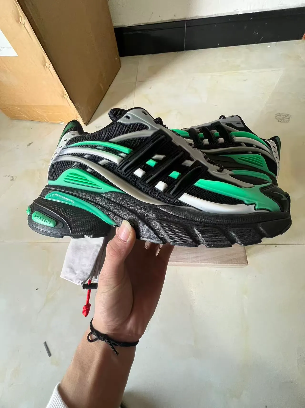 Adidas Black Green Sculpted Sole Multi-Layered TPU Cage Chunky Sneakers 7