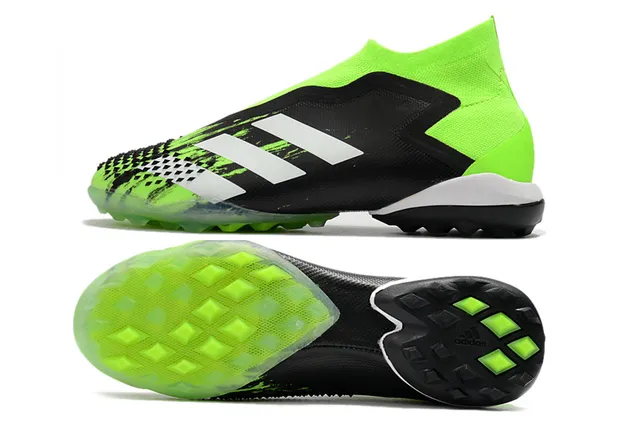 Adidas Chaussures de football synthétiques pour pelouse noire et verte avec col tricoté asymétrique cage 5