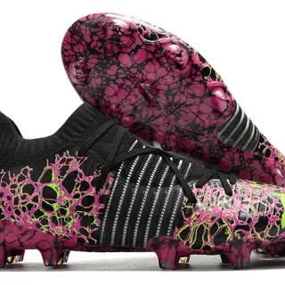 Adidas Black Pink Crackle-Pattern Overlay Neon Lime Green Accents Firm-Ground Soccer Shoes