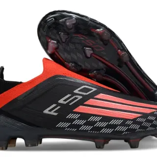 Adidas Black Red Low-Cut Sock-Fit Collar Textured Synthetic Upper Firm-Ground Soccer Shoes
