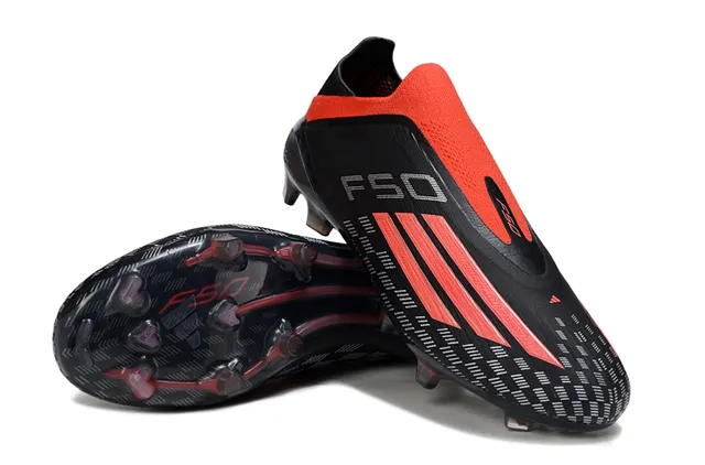 Adidas Black Red Low-Cut Sock-Fit Collar Textured Synthetic Upper Firm-Ground Soccer Shoes 4