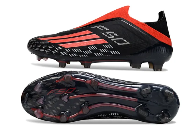 Adidas Black Red Low-Cut Sock-Fit Collar Textured Synthetic Upper Firm-Ground Soccer Shoes 6