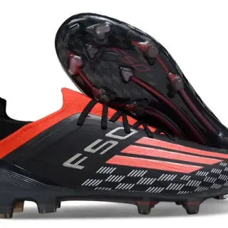 Adidas Black Red Low-Cut Synthetic Upper Molded FG Studs Firm-Ground Soccer Shoes