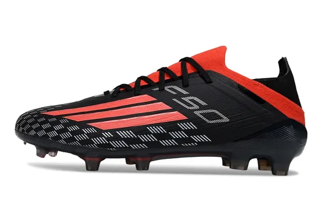 Adidas Preto Vermelho Baixo Corte Upper Sintético Moldados FG Studs Campo Firme Sapatos de Futebol 7