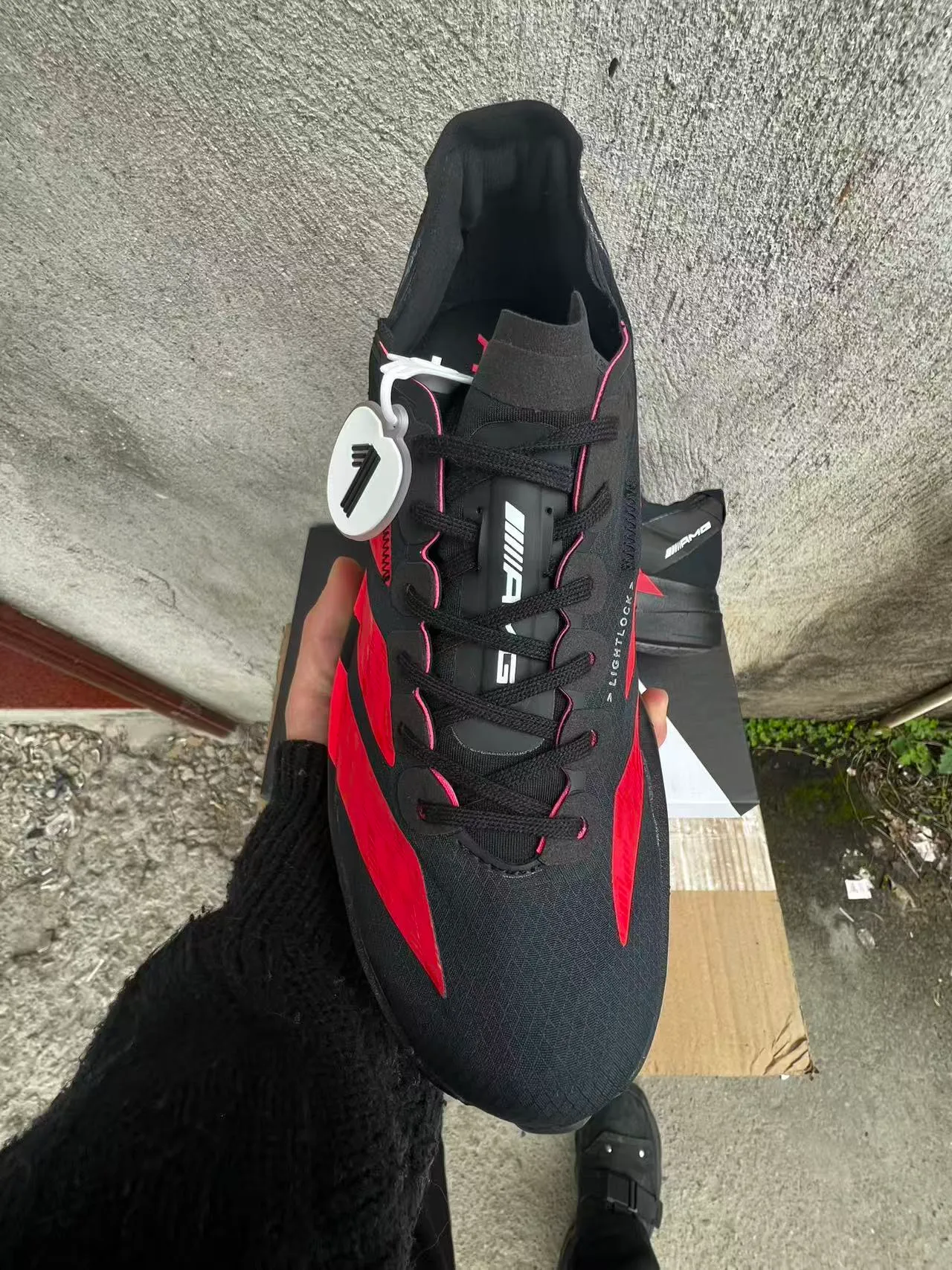 Adidas Black Red Mesh Upper Bold Three-Stripe Overlays Running Shoes 3