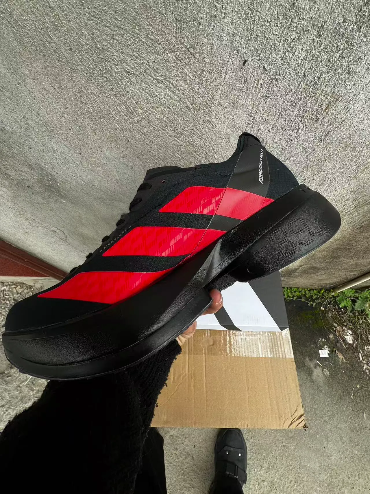 Adidas Black Red Mesh Upper Bold Three-Stripe Overlays Running Shoes 5
