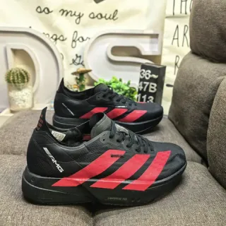 Adidas Noir Rouge Maillage Supérieur Trois Rayures Superposition Chaussures de Course