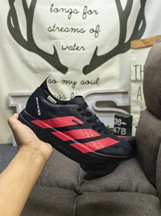 Adidas Black Red Mesh Upper Three-Stripe Overlay Running Shoes 5