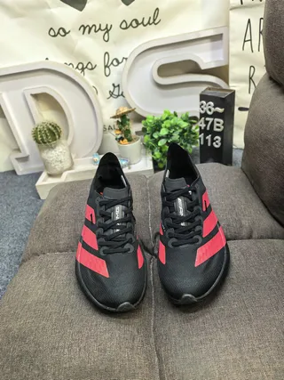 Adidas Black Red Mesh Upper Three-Stripe Overlay Running Shoes 10