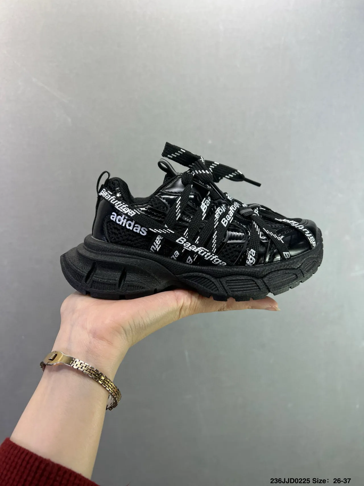 Adidas Black Silver Chunky Sole Mesh-Synthetic Hybrid Upper Sneakers 3