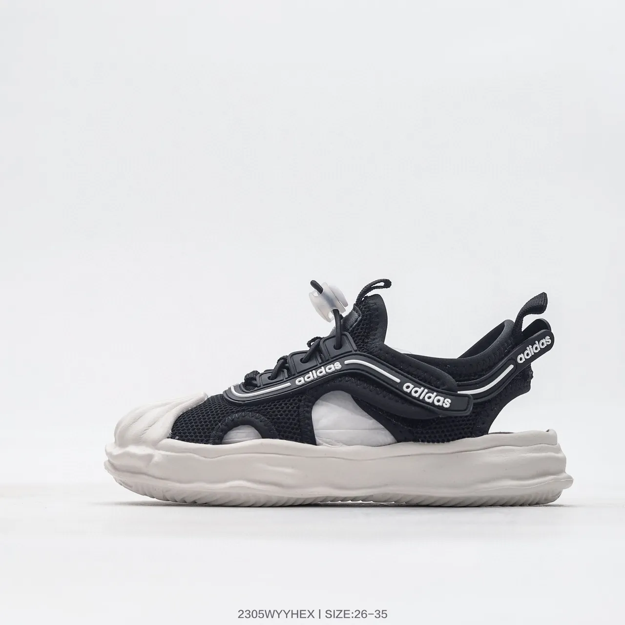Adidas Sandales Casuales Noir et Blanc à Orteil Ouvert en Maille 4