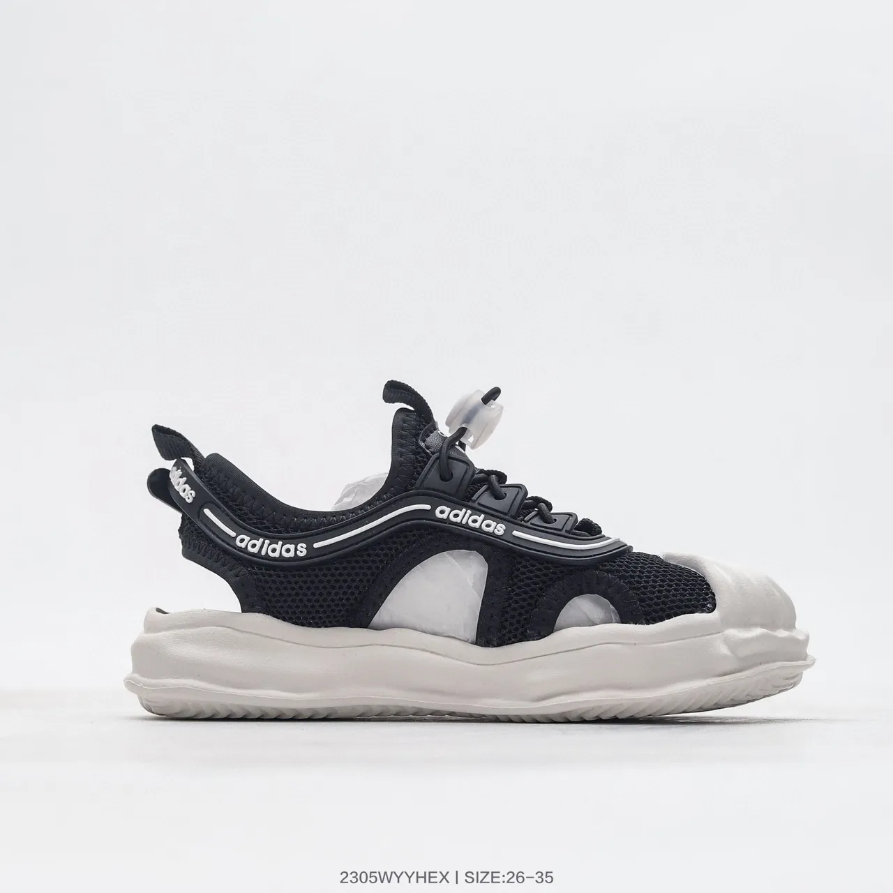 Adidas Sandales Casuales Noir et Blanc à Orteil Ouvert en Maille 5