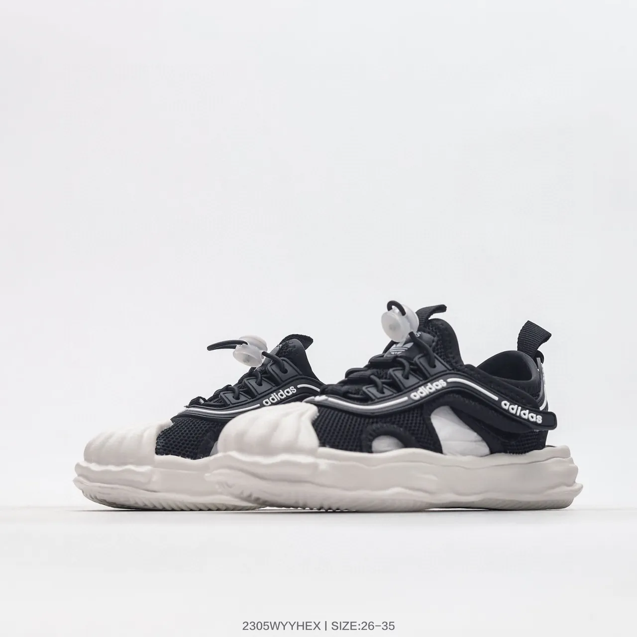 Adidas Sandales Casuales Noir et Blanc à Orteil Ouvert en Maille 8
