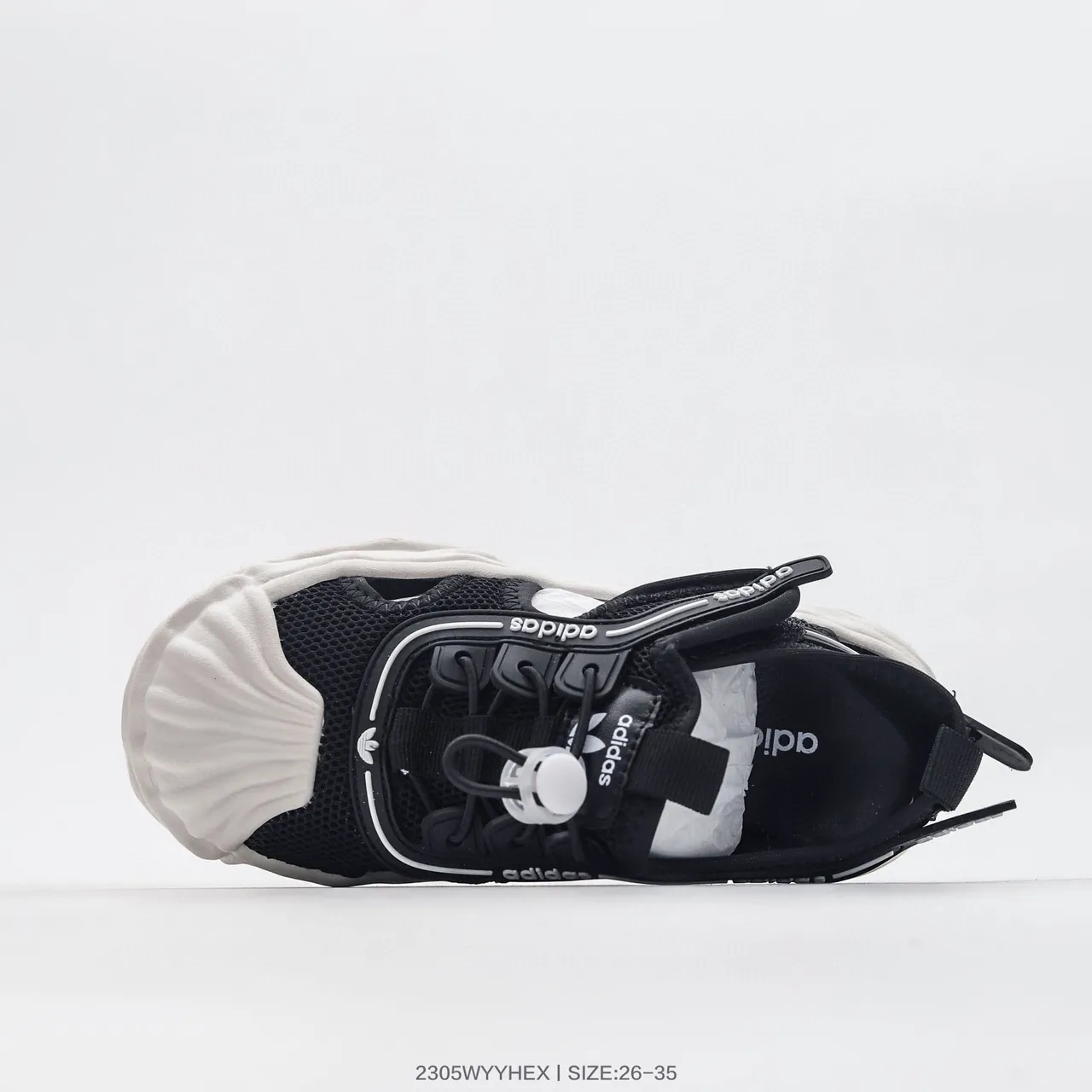 Adidas Sandales Casuales Noir et Blanc à Orteil Ouvert en Maille 9