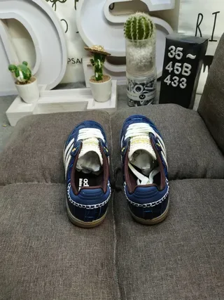 Adidas Blue Beige Crocodile-Embossed Leather Upper Three-Stripe Side Panel Lifestyle Sneakers 8