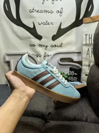 Adidas Blue Brown Suede Upper Three-Stripe Side Panel Lifestyle Sneakers 5