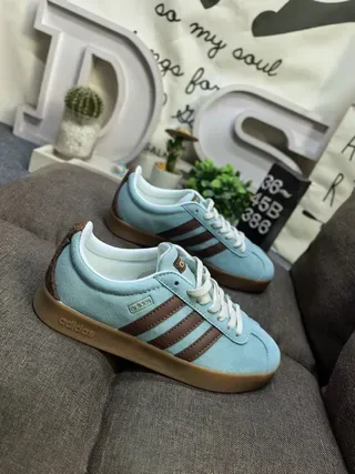 Adidas Blue Brown Suede Upper Three-Stripe Side Panel Lifestyle Sneakers 9
