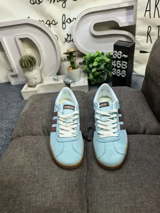 Adidas Blue Brown Suede Upper Three-Stripe Side Panel Lifestyle Sneakers 10