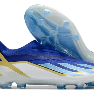 Adidas Blue Gold Low-Cut Sock-Fit Upper Wave-Patterned TPU Cage Firm-Ground Soccer Shoes