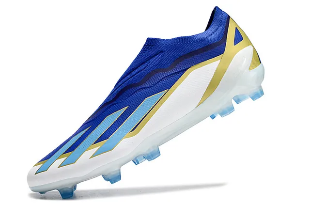 Adidas Blue Gold Low-Cut Sock-Fit Upper Wave-Patterned TPU Cage Firm-Ground Soccer Shoes 3