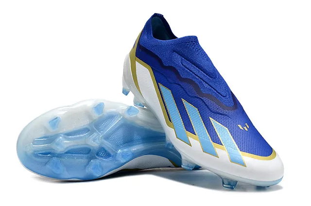 Adidas Blue Gold Low-Cut Sock-Fit Upper Wave-Patterned TPU Cage Firm-Ground Soccer Shoes 4