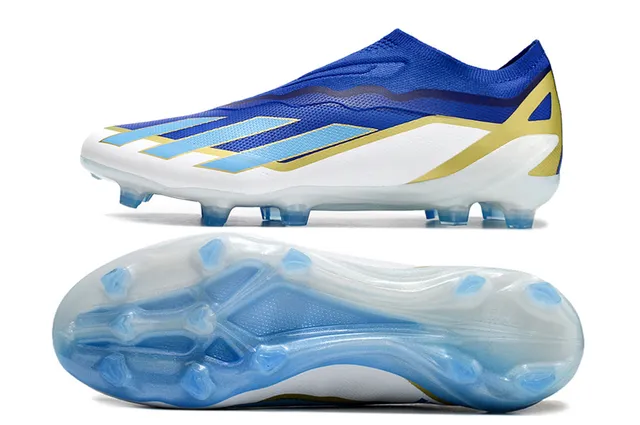 Adidas Blue Gold Low-Cut Sock-Fit Upper Wave-Patterned TPU Cage Firm-Ground Soccer Shoes 6