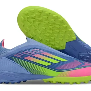 Adidas Blue Pink Laceless Sock-Fit Upper Gradient Color Blocking Turf Soccer Shoes