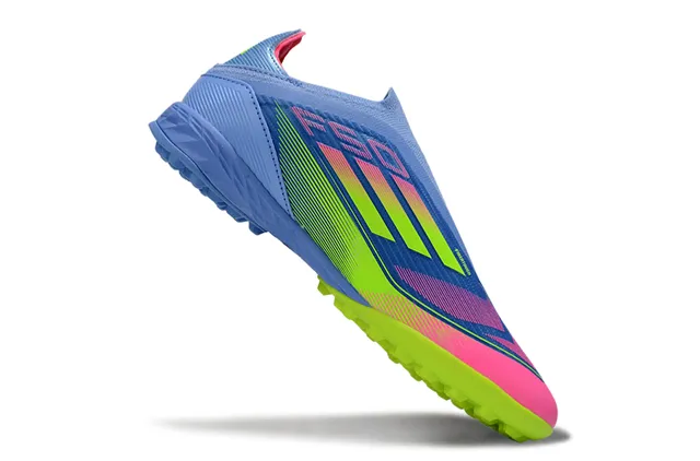 Adidas Chaussures de football pour gazon bleu rose sans lacets haut de chaussette blocage de couleur dégradé 9