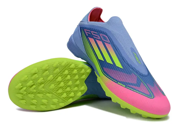 Adidas Chaussures de football pour gazon bleu rose sans lacets haut de chaussette blocage de couleur dégradé 11
